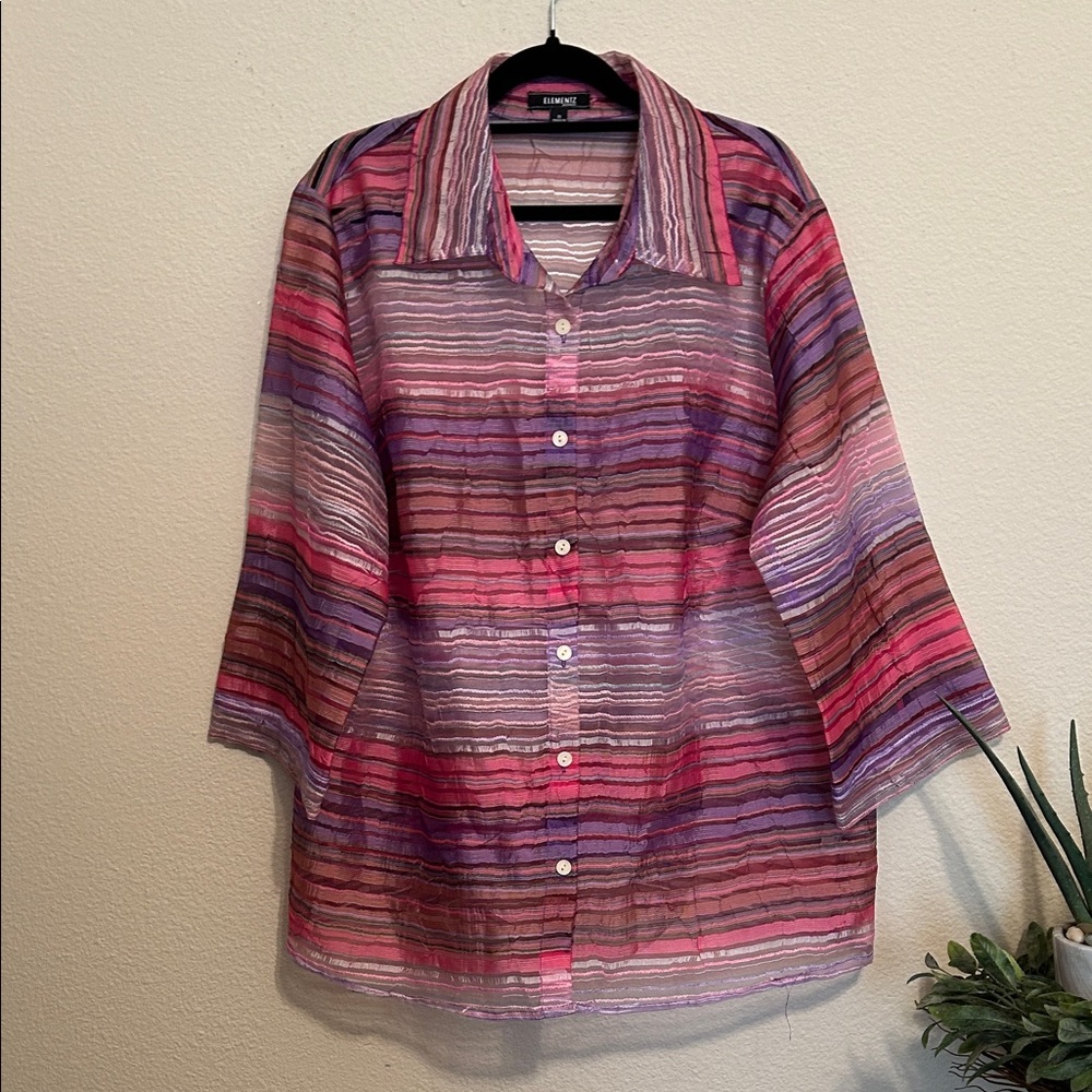 ☀️ 3 $15 Items for $25 ☀️ Elementz Purple and Pink Striped Fabric Blouse